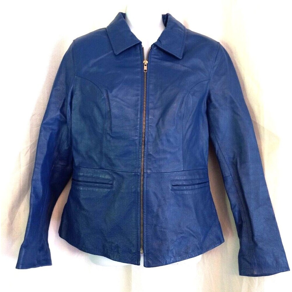 Metrostyle Blue Leather Zip Jacket Size 6